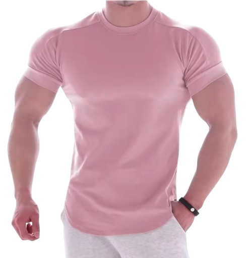 NEW Men Summer T Shirts High Elastic Slim Fit T shirt Men Quick-drying Curved Hem Mens T-Shirts Fitness casual Solid Color tops