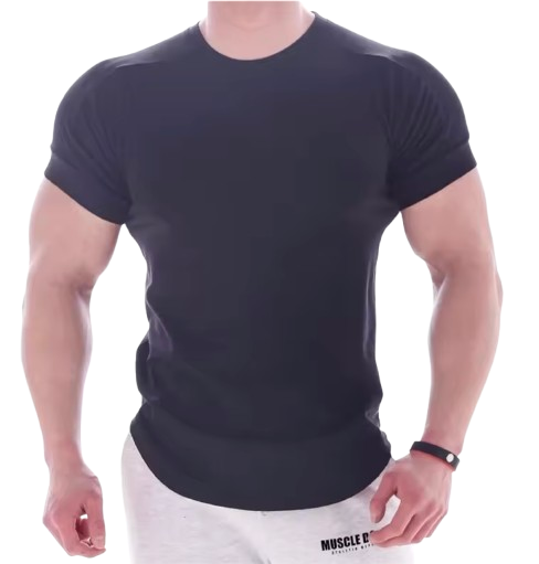 NEW Men Summer T Shirts High Elastic Slim Fit T shirt Men Quick-drying Curved Hem Mens T-Shirts Fitness casual Solid Color tops