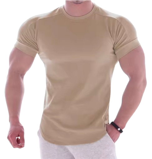 NEW Men Summer T Shirts High Elastic Slim Fit T shirt Men Quick-drying Curved Hem Mens T-Shirts Fitness casual Solid Color tops