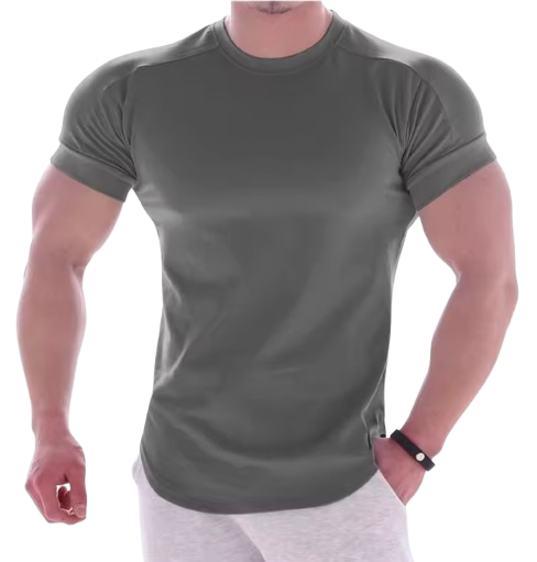 NEW Men Summer T Shirts High Elastic Slim Fit T shirt Men Quick-drying Curved Hem Mens T-Shirts Fitness casual Solid Color tops